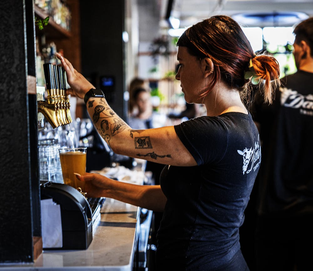Beer taps at the bar